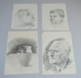 Lot 4 vechi desene, Portrete, Carbune, Realism