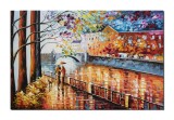 Cumpara ieftin Tablou indragostiti la plimbare cu catelul, pictat manual, Plimbare relaxanta, 150x100cm ulei pe panza, gata de agatat pe perete