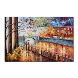 Tablou indragostiti la plimbare cu catelul, pictat manual, Plimbare relaxanta, 150x100cm ulei pe panza, gata de agatat pe perete