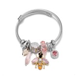 Bratara inox dama cu charmuri roz din cristal