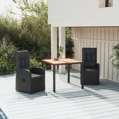 vidaXL Set mobilier de grădină cu perne, 3 piese, negru, poliratan foto