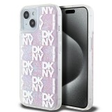 Husa pentru Apple iPhone 15, DKNY, Liquid Glitter Multilogo, Roz