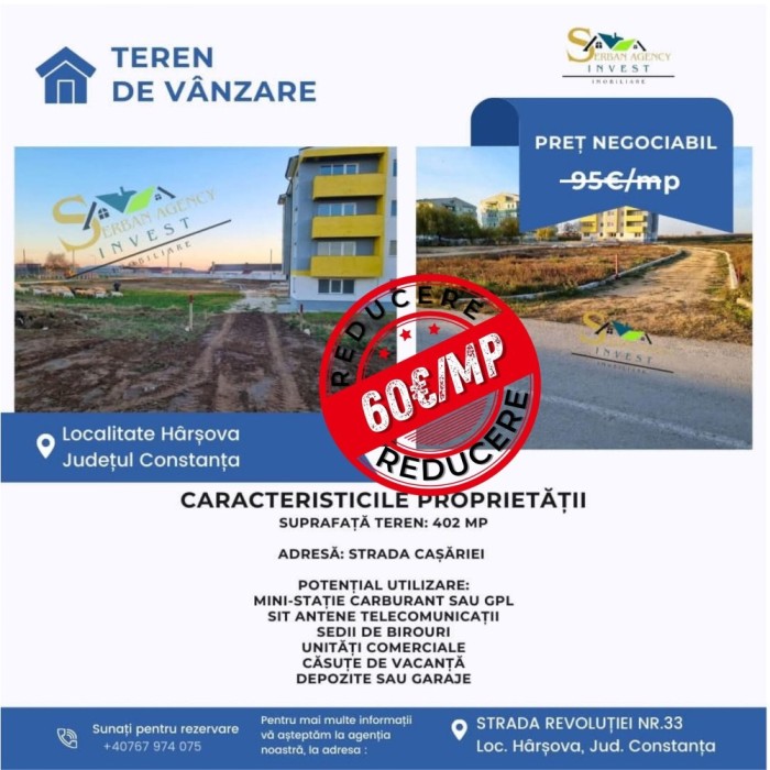 COMISION 0 DE LA CUMPARATORI! Teren intravilan de v&acirc;nzare &ndash; H&acirc;rșova