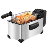 Friteuza profesionala Ushas, 2200W, 3 L, Termostat reglabil, Cos detasabil, Otel inoxidabil, gri-argintiu