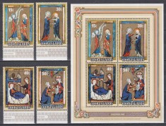 Cook Insule 1980 - Crăciun - Scene din cărțile de rugăciuni franceze din secolul al XIII-lea, Serie + Colita, MNH