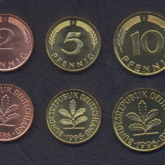 GERMANIA RFG █ SET DE MONEDE █ 1, 2, 5, 10, 50 Pfennig █ 1972-1996 UNC