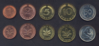 GERMANIA RFG █ SET DE MONEDE █ 1, 2, 5, 10, 50 Pfennig █ 1972-1996 UNC foto