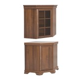 Set mobila living pentru colt comoda VMN1 si vitrina VMNN1, 75 x 75 x 97 cm, Nuc