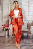 Q763RR-3 Set 3 piese lenjerie eleganta tip pijama din maieu, pantaloni lungi si halat scurt