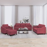 vidaXL Set canapea cu perne, 4 piese, roșu vin, material textil