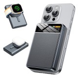 Baterie Externa 3 in 1 10000mAh, Magsafe, Incarcare Rapida 20W, Wireless Magnetica 15W, LED, Compatibil iOS Android, Power Bank Portabil, Gri