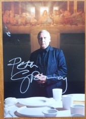 Autograf al regizorului britanic Peter Greenway pe fotografie mare si pe pliant de prezentare al Festiavlului de Film Experimental Bucuresti