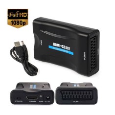 Adaptor HDMI la Scart, Active, Full HD, convertor hdmi digital la euroscart analog cu mufa mama, video si sunet audio, cablu alimentare USB 5V, compat