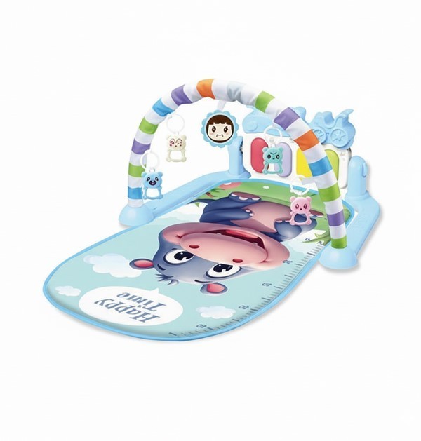 Covoras de joaca bebe cu pian si arcada cu jucarii Hippo Albastru
