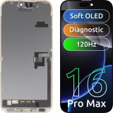 Display cu Touchscreen MP compatibil cu Apple iPhone 16 Pro Max, cu Rama, Versiune Soft OLED FHD 120Hz Diagnostic, Negru