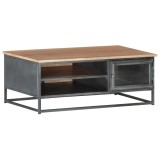 Masuta cafea Gossi gri 90x50x35 cm lemn masiv acacia, usa sticla, compartimente depozitare