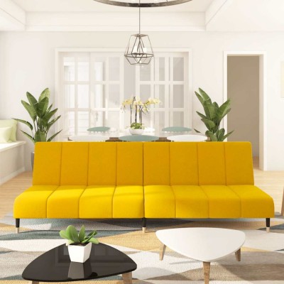 vidaXL Canapea extensibilă cu 2 locuri, galben, catifea 375881 foto