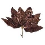 Floare decorativa de Craciun cu clips, bronz metalizat cu glitter, 26 cm, CMCLASS