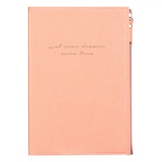 Carnet Notițe A5, Model &quot;Let Your Dreams Come True&quot;, Corai, Copertă Dura PU, 80 File, Fermoar