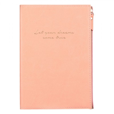Carnet Notițe A5, Model &amp;quot;Let Your Dreams Come True&amp;quot;, Corai, Copertă Dura PU, 80 File, Fermoar foto