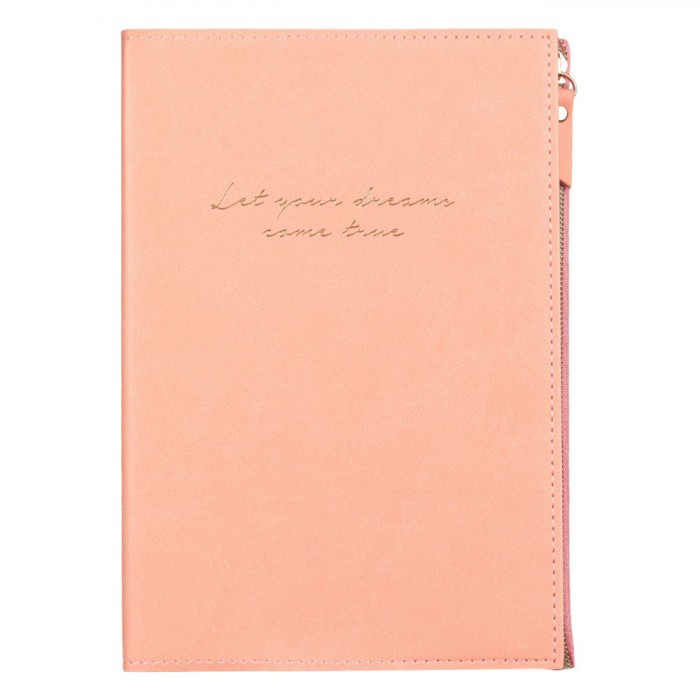 Carnet Notițe A5, Model &quot;Let Your Dreams Come True&quot;, Corai, Copertă Dura PU, 80 File, Fermoar