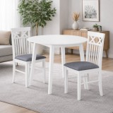 Cumpara ieftin Set masa living plianta Philadelphia, MDF, lemn masiv, rotunda, 55 90 x 90 x 74,8 cm si 2 scaune Rebecca, tapiterie stofa,100 kg, 94x49x43.5 cm, alb g