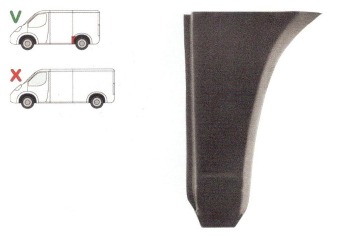 Segment reparatie aripa spate Vw Transporter T4 1990-2003, Scurt Partea Stanga, punte Spate in fata rotii, lungime 270 mm, inaltime 395 mm, (pentru m