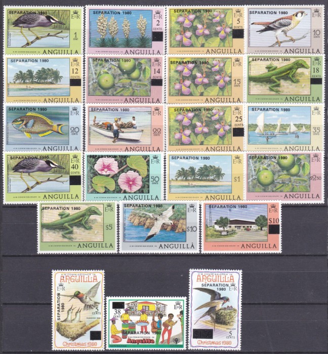 DB1 Anguilla 1980 Supratipare flora fauna ocupatii 22 v. MNH