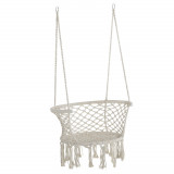 Cumpara ieftin Outsunny Scaun Suspendat Stil Boho Chic din Poliester și Macram&eacute;, Crem, Design Confortabil pentru Interior și Exterior, 80x60x36 cm | Aosom Romania