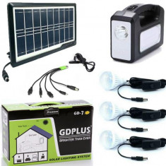 Panou solar fotovoltaic 3 becuri lanterna incarcare telefon 2 lampi GD7