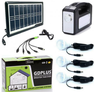 Panou solar fotovoltaic 3 becuri lanterna incarcare telefon 2 lampi GD7 foto
