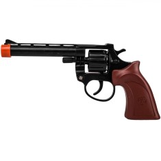Pistol Jucărie, Magnum, 8 Capse, Lungime 13 cm, Plastic, Portocaliu/Negru/Maroniu
