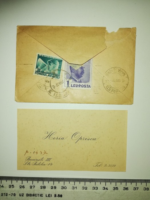 PLIC CIRCULAT /CARTE VIZITA , ANII 40