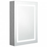 Dulap de baie cu oglindă și LED, gri beton, 50x13x70 cm