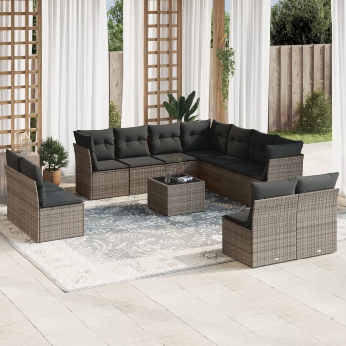 Gossi set canapea de gradina cu perne, 12 piese, gri, poliratan