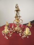 Superb candelabru antic in stilul francez Louis cu 5 brațe din bronz masiv și elemente din cristal