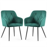 Set 2 scaune dining tapitate din catifea Diamante,55x58x83 cm,maxim 120 kg,verde