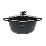Cratita Marmorata Platinum 26cm, 4.3L, Capac Sticla, Inductie, Negru DAS26