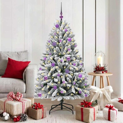 vidaXL Brad de Crăciun artificial Verde și alb 150 cm PVC și Metal 3395745 foto