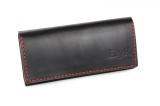 Cumpara ieftin Portofel dama din piele naturala, lucrat si cusut manual, Eva, Handmade, Negru ( cusatura rosie ), Produs in Romania, Elyk Creation