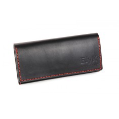 Portofel dama din piele naturala, lucrat si cusut manual, Eva, Handmade, Negru ( cusatura rosie ), Produs in Romania