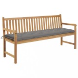 vidaXL Bancă de grădină, pernă gri, 175 cm lemn masiv tec 3062800