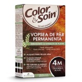 Vopsea de par fara amoniac, fara silicon, castaniu acaju, 4M, Color&amp;Soin