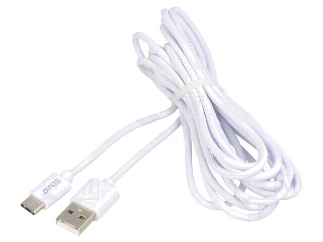 Cablu USB 2.0 USB A la USB C 3m Alb 480Mbps 2A