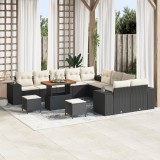 Set canapea grădină vidaXL 13 piese cu perne Negru Ratan Poliester Acacia, Set dining grădină vidaXL 3 piese cu perne Negru Ratan Poliester Acacia