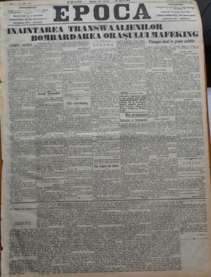 Ziarul Epoca, 9 Octombrie 1899 ; Razboiul anglo-bur din Transwaal, Africa de Sud foto