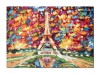 Tablou Paris pictat manual, Turnul Eiffel, stilizat, 70x50cm ulei pe panza in cutit efect 3D, gata de expus pe perete