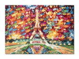 Cumpara ieftin Tablou Paris pictat manual, Turnul Eiffel, stilizat, 70x50cm ulei pe panza in cutit efect 3D, gata de expus pe perete