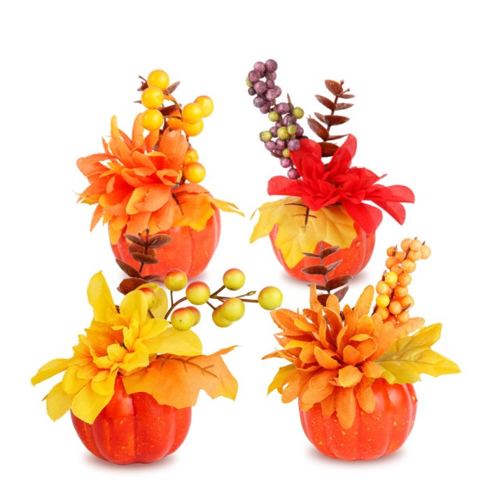 Dovleac decorativ de toamna cu flori si bobite &ndash; 8 x 10 cm &ndash; 4 modele Best CarHome