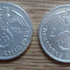 Lot 2 monede argint 2 mark (mărci) 1938 și 1939 Germania III REICH